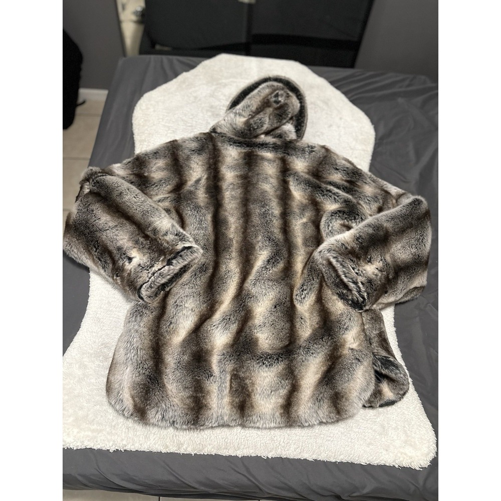 Vintage Alpine Studio Faux Fur Jacket Women's Large Gray Brown USA Made - Picture 2 of 8
